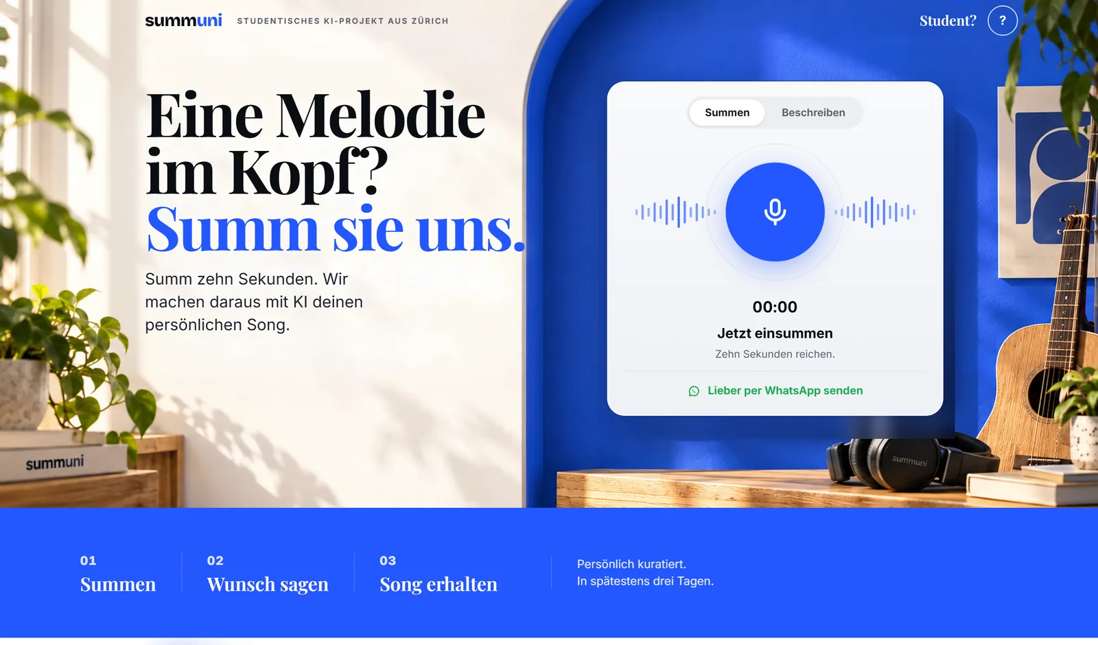 Startseite der Web-App summ mit Aufnahmeknopf